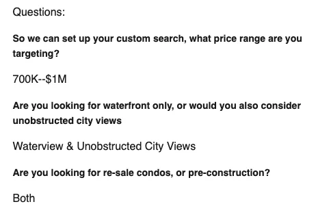 Booking answers: 700K to 1M, waterview and unobstructed city views, resale or pre-construction
